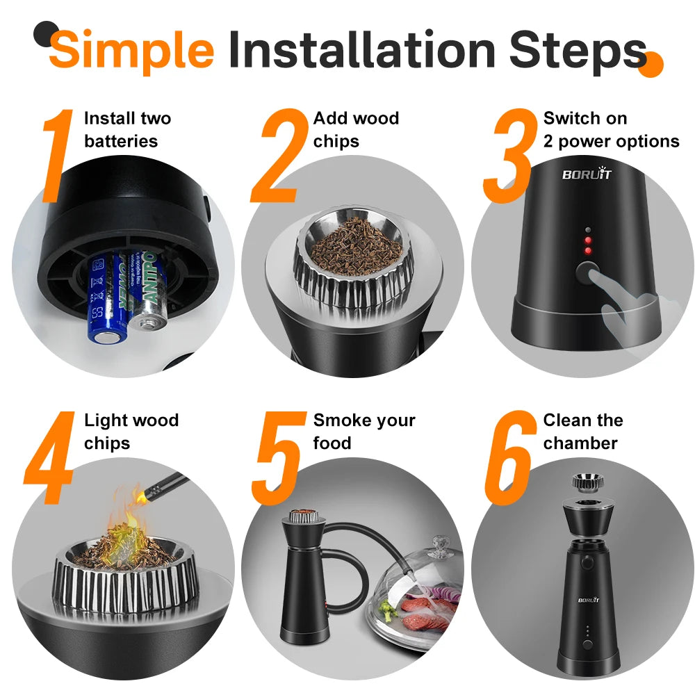 BORUiT Smoke Infuser Food Drink Cold Smoke Generator Bar Portable Molecular Cuisine Smoking Gun Meat Burn Cooking for BBQ Food