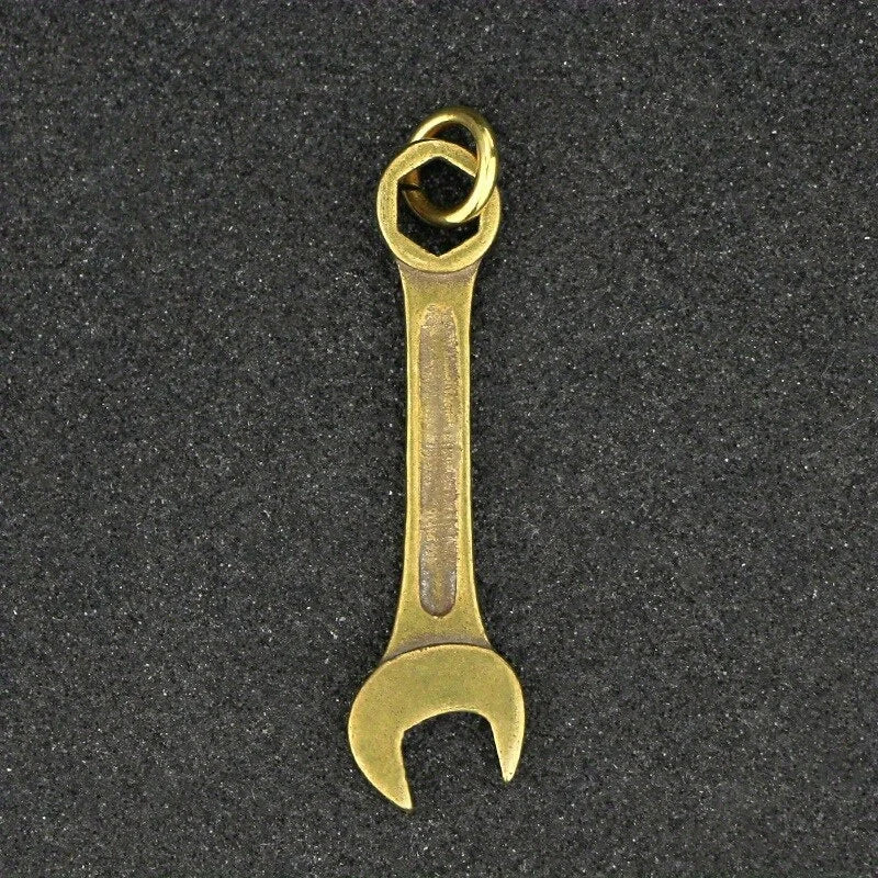 Vintage Solid Brass Wrench Key Chain Handmade Pure Copper Mini Spanner Keychain Pendant for Motorcycle Car Tool Keyring