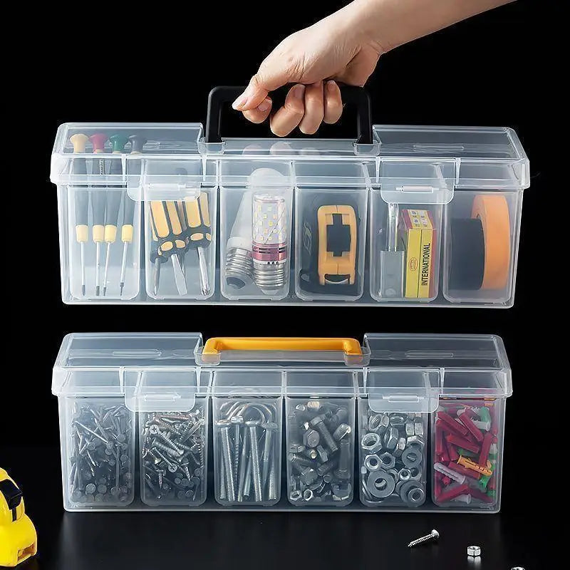 Transparent Plastic Hardware Storage Box with Removable Dividers Portable Small Parts Organizer Container with Handle for Screws