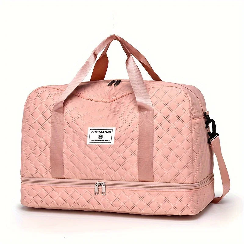 Casual nylon travel luggage bag,  large capacity sports and fitness storage, multi pocket portable weekender overnight bag