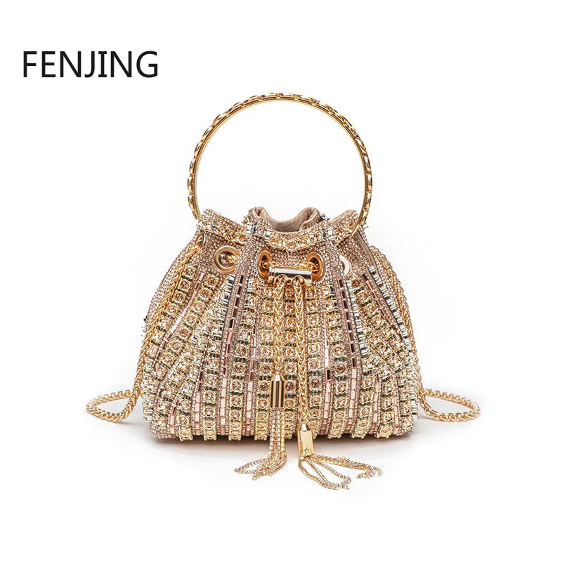 Evening Banquet Bag Luxury Designer Purses and Handbags Bag for Women Bucket Clutch Purse Tassel Crystal Rhinestone Shoulder Bag