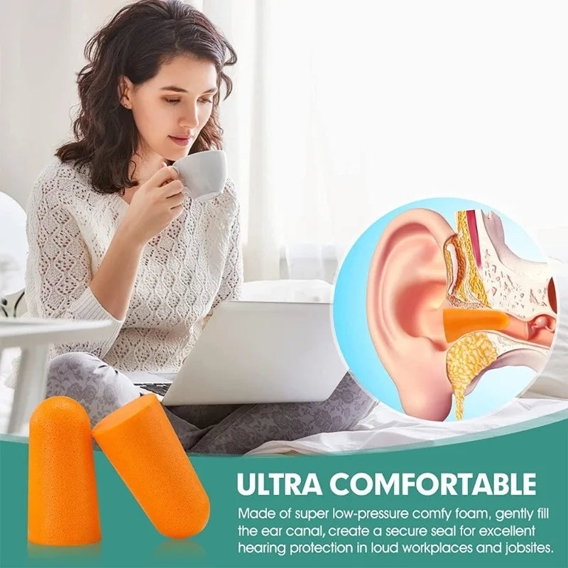 10 Pairs Orange Foam Ear Plugs Highest Protection Soft & Comfortable Noise Canceling Earplugs for Sleeping, Work, Snoring