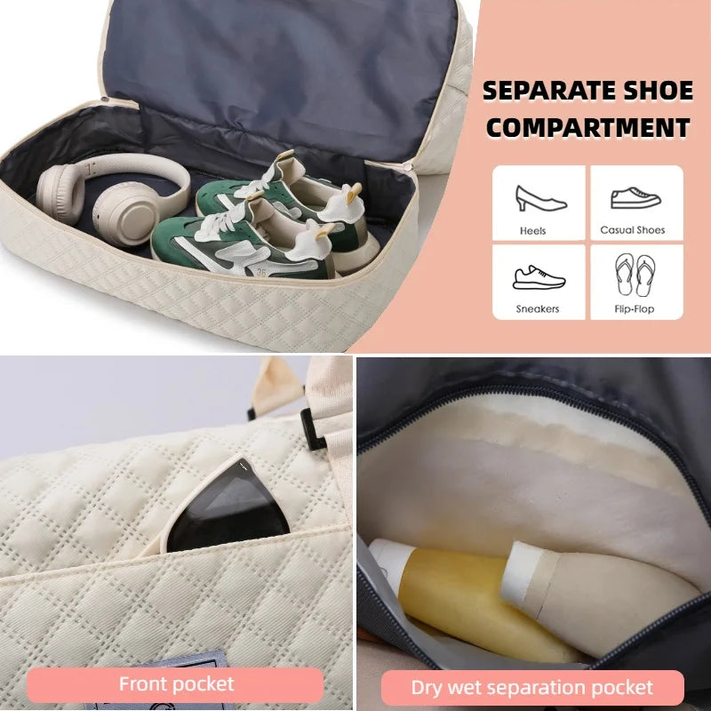 Lightweight Rhombic Lattice Travel Duffels Bag Large Capacity Sports Fitness Storage Bag Portable Weekender Overnight Bag