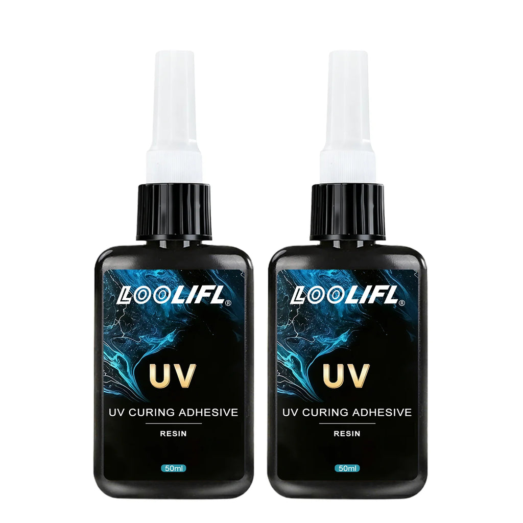 LOOLIFL50ml UV GlueUV Curing Adhesive Resin,Transparent Traceless Strong Adhesive Fast Curing For Glass Metal Plastic DIY Crafts