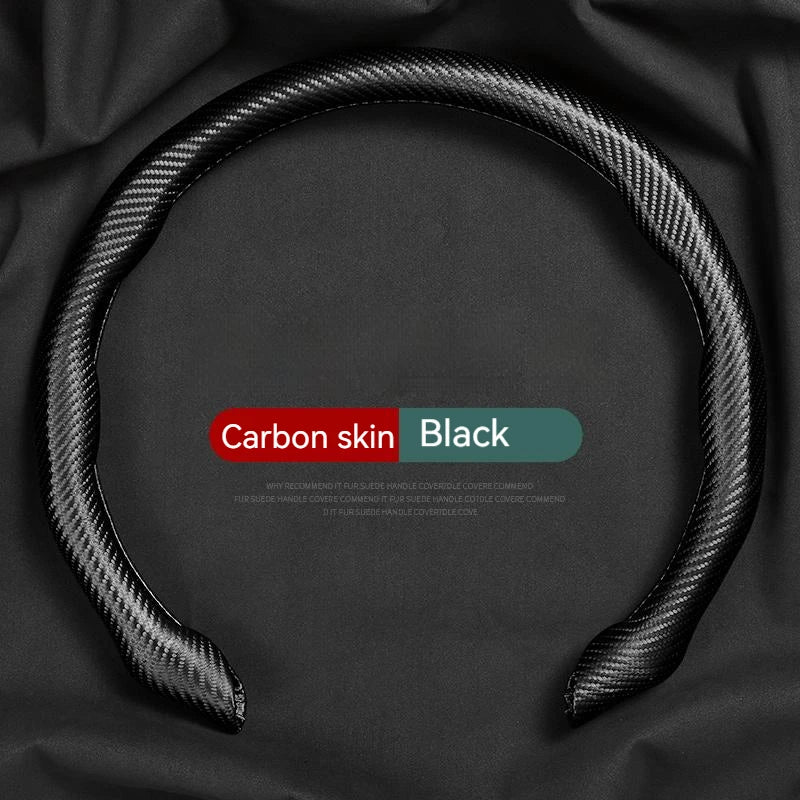 Car steering wheel sleeve, half wrapped carbon fiber pattern, all-season universal card type anti slip mesh, red D-shaped handle