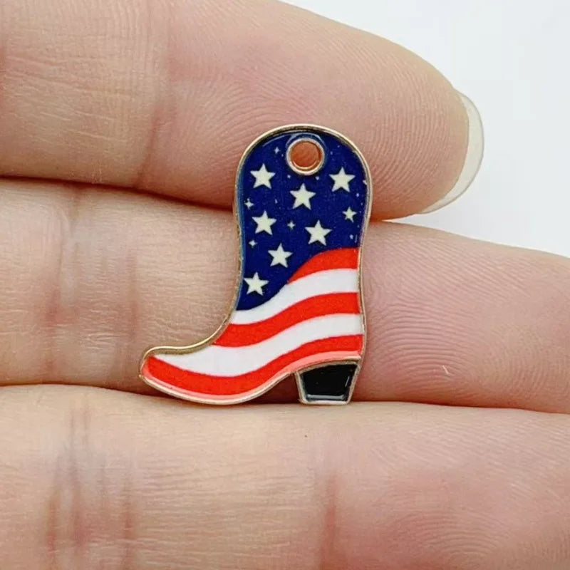 10 pcs Color Printed Cowboy Boots Alloy Pendant European and American DIY Jewelry Accessories Spot Wholesale