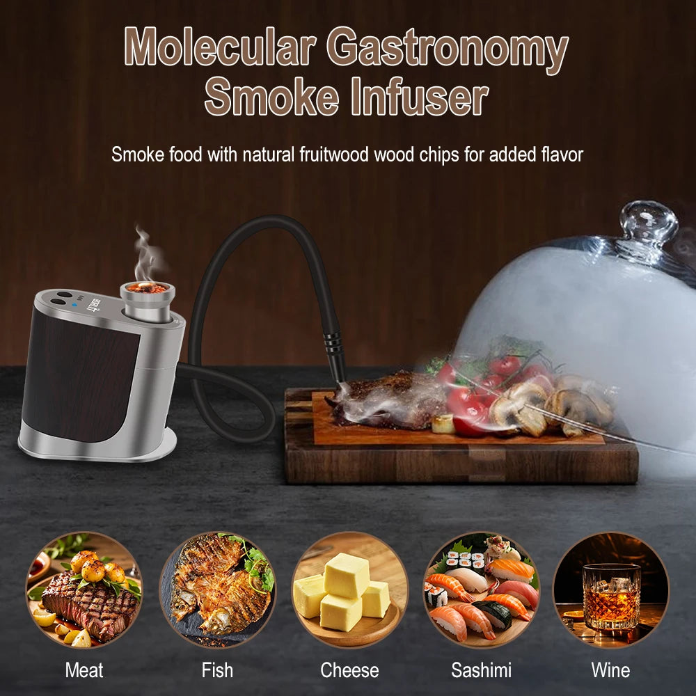 BORUiT BQ500 New Portable Food Cold Smoke Generator USB Rechargeable Molecular Cuisine Smoking Gun Meat Burn Cooking for BBQ