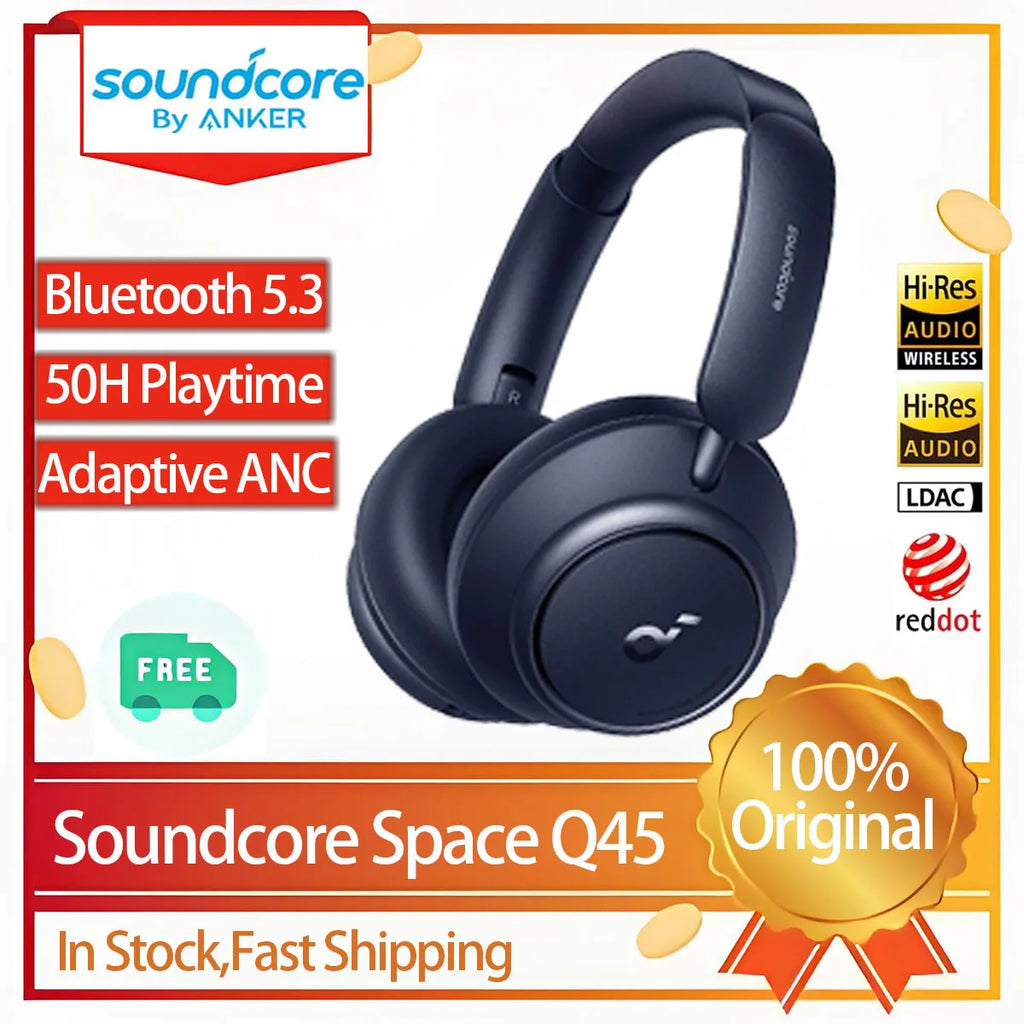 Soundcore Original Space Q45 Wireless Bluetooth Headphones ANC Active Noise Cancellation LDAC HiRes Headset 50H Playtime