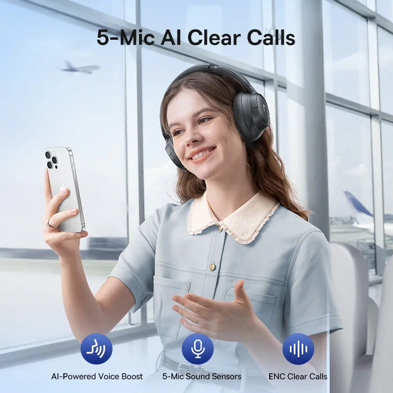 Baseus BH1/EH10 NC ANC Wireless Headphones 45dB Adaptive Hybrid Noise Cancelling Headsets Hi-Res LDAC Headphone Bluetooth 6.0