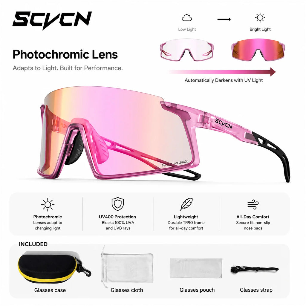 SCVCN 2026 Hiking Eyewear Men's Cycling Sunglasses Photochormic Glasses UV400 Outdoor Sports Goggles Camping MTB Bike Glasses