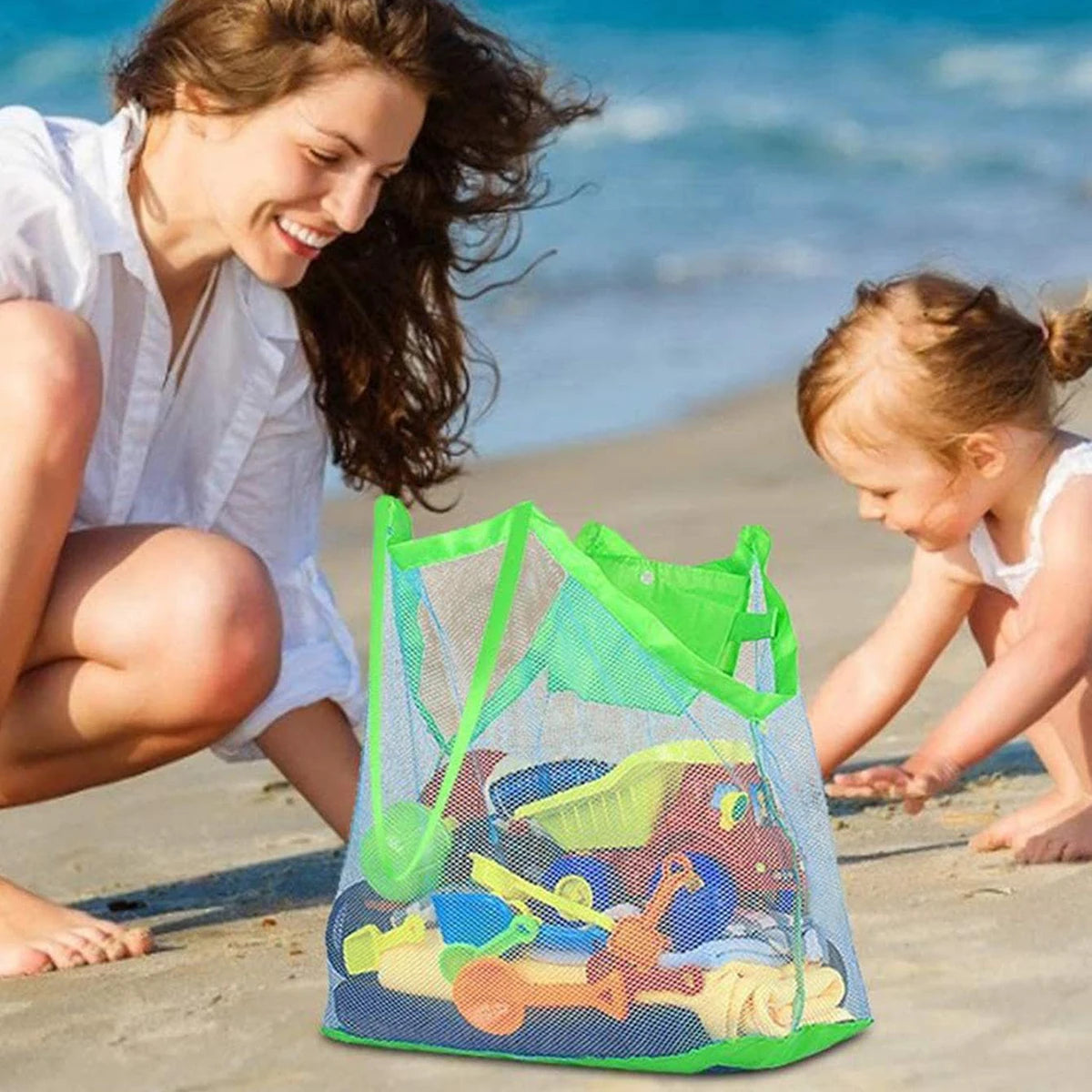 1Pc Multicolor Large Mesh Beach Bag, Sand-Away Portable Tote with Convenient Hanging Hole, Breathable Foldable Storage Bag