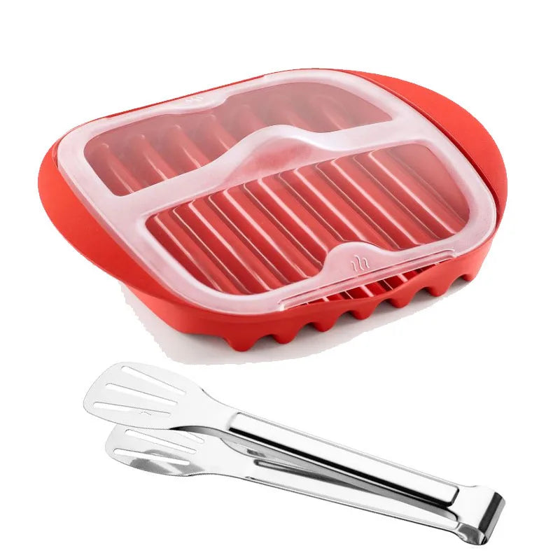 Microwave Bacon Tray with Splatter Lid Safety Quick and with No Mess Pizza Tray in Few Minutes Efficient Food Prep Kitchen Tools