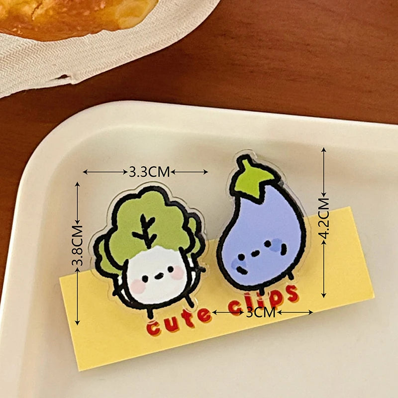 1Pair Cute INS Animated Fruit Sealing Clip Note Clip Cartoon Decoration Gift Acrylic Clip Office Accessories