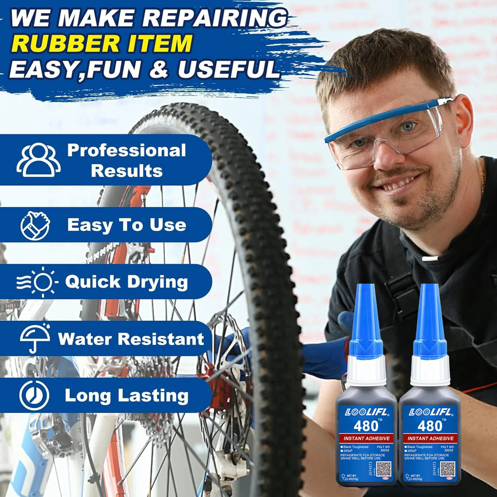 480 Black Super Glue, Quick-Bondig Adhesive Leather Rubber Wood Metal Strong Liquid Glue, Emergency Repair Adhesive, Rubber Glue