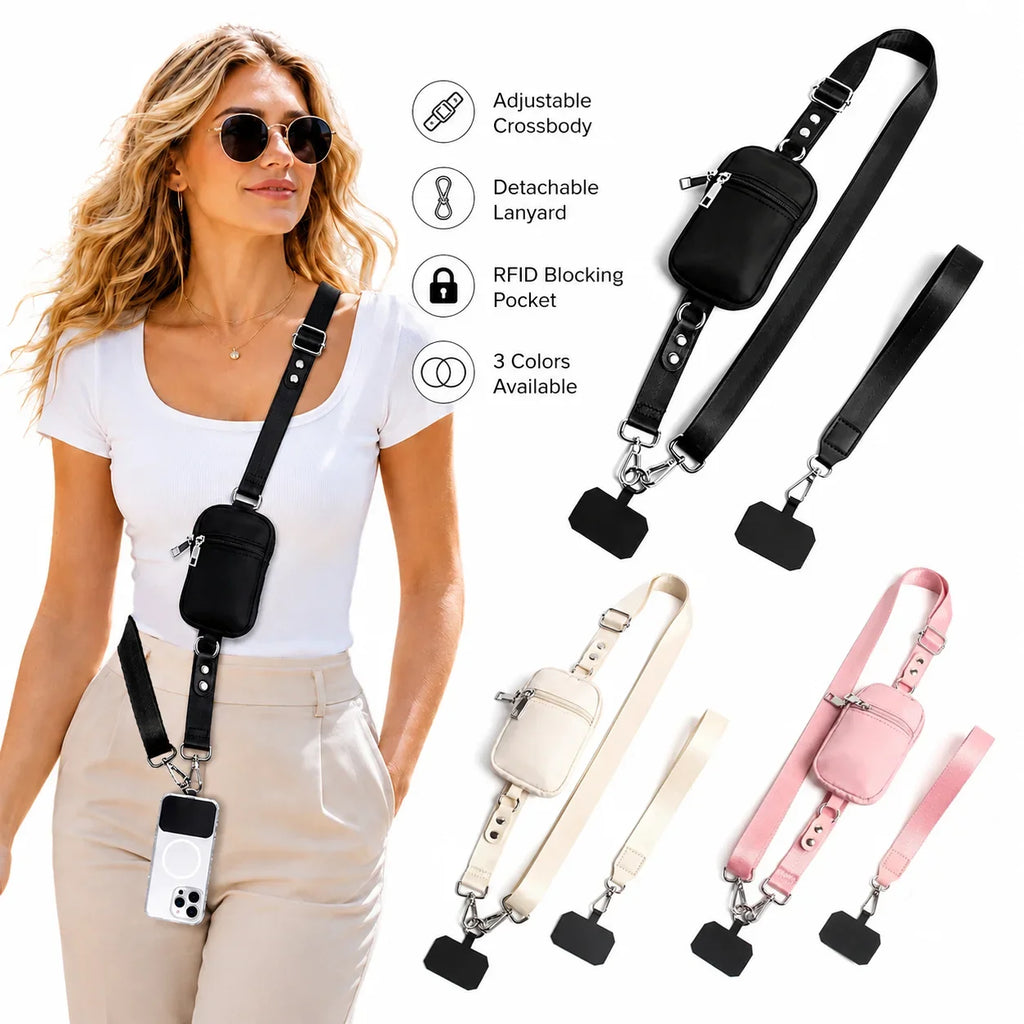Adjustable Crossbody Phone Lanyard Bag Unisex Portable Zipper Wallet Pouch for Cards Keys ID Daily Travel Streetwear Outdoor