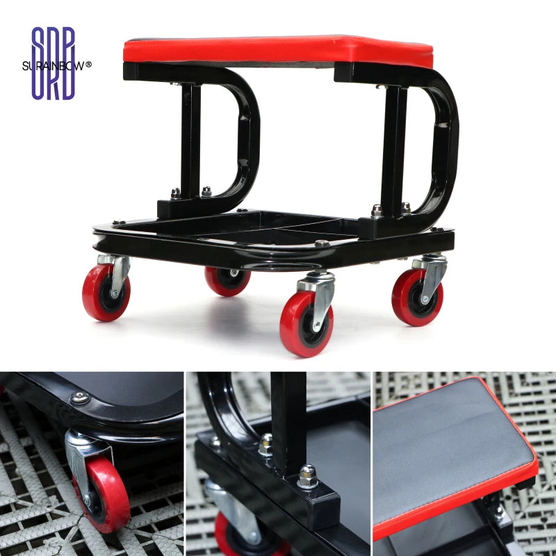 Rolling Creeper Garage/Shop Seat, 250 LBS Capacity Padded Rolling Workshop Stool with Tool Tray Storage, Auto Mechanic Stool.