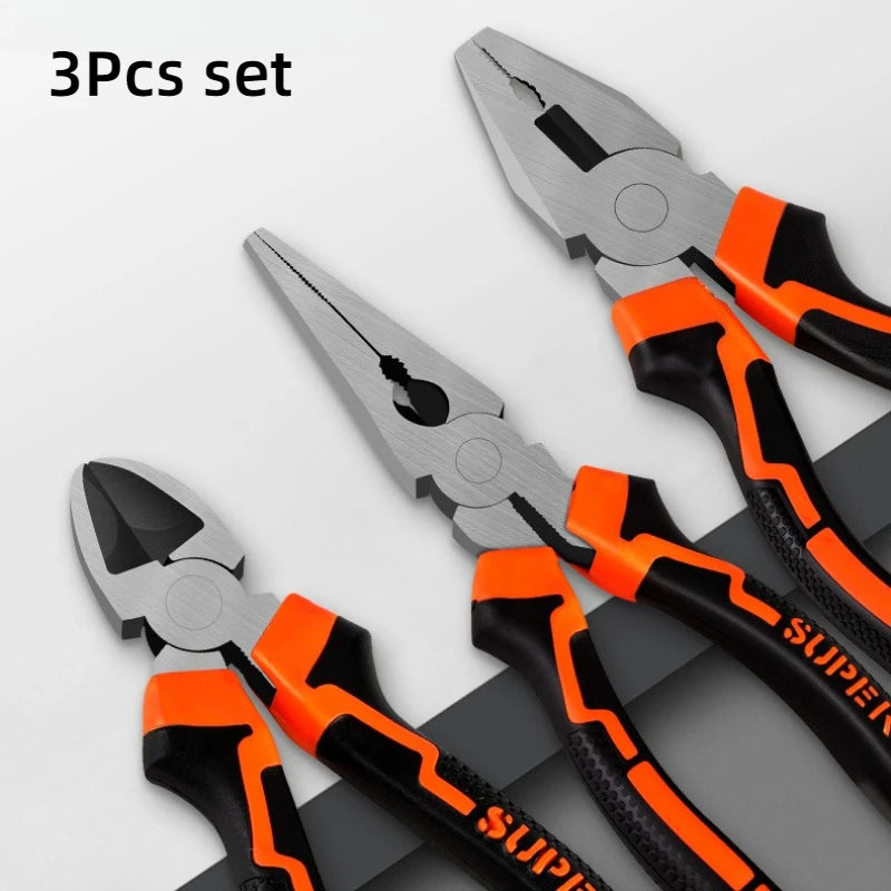 3 Piece 8''/6” Universal Diagonal Pliers Needle Nose Pliers Set Wire Cutters Electrician Hardware Hand Tool for Home Workshop