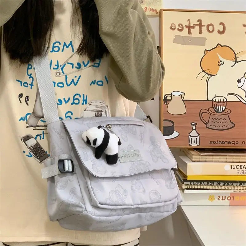Retro teddy bear cute college style girl crossbody bag Japanese Ins student large capacity versatile mailman bag