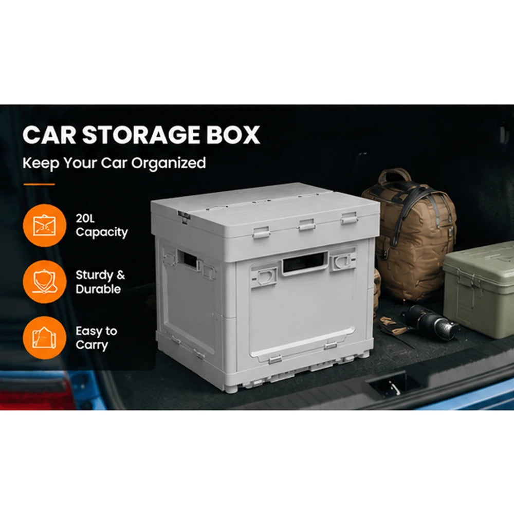 20L Foldable Car Trunk Storage Box Portable Camping Table Collapsible Organizer with Warning Sign for Picnic Fishing Home