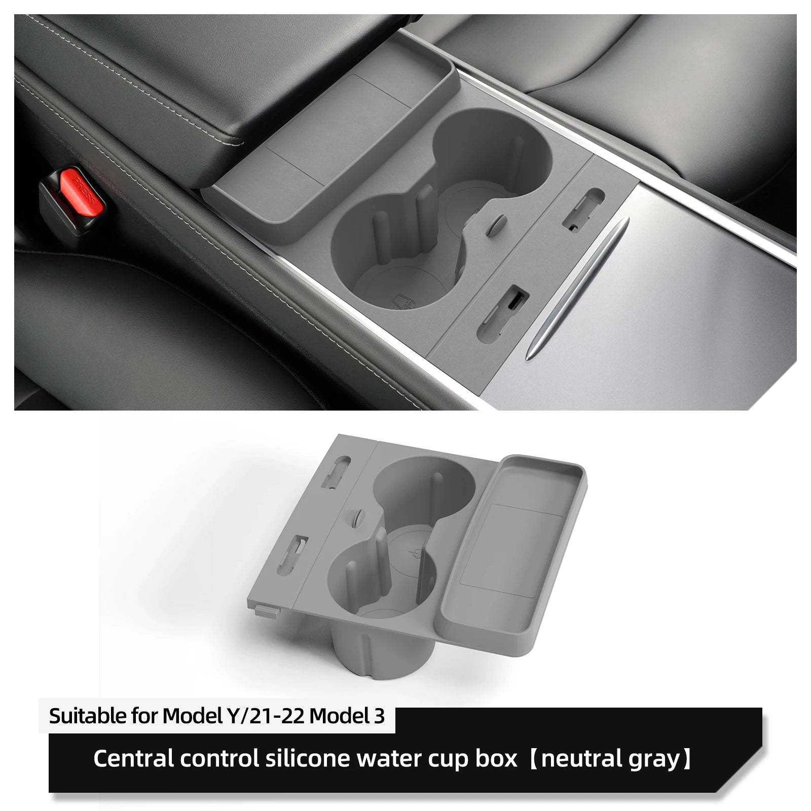 For Tesla Model Y Multifunctional Water Cup Holder Central Control Storage Box Model3 Drinks Holder Storage Tray Car Accessories