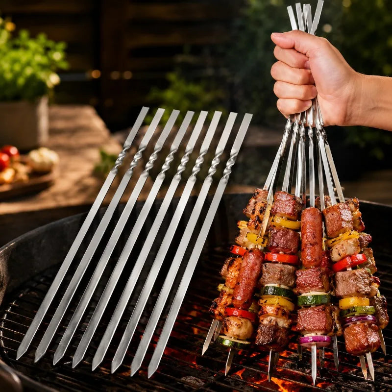 Stainless Steel Barbecue Skewers Reusable Portable Barbecue Fork Outdoor Camping Picnic Barbecue Utensils Kitchen Accessories