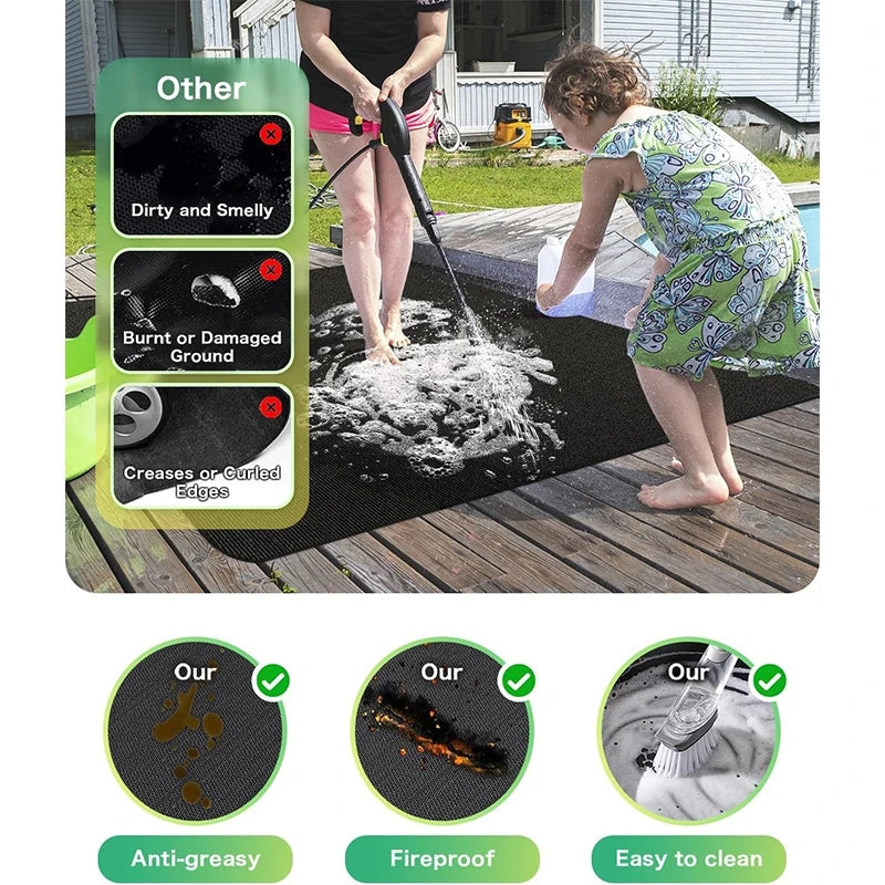 Outdoor BBQ Grill Fireproof Mat - Barbecue Pad for Wooden Floors/Lawns-Reusable Heat Resistant Fire Pit Mat, Flame Retardant Pad