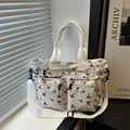 Casual Large Capacity Tote Bag Multi-Pocket Adjustable Strap Crossbody Bag Cherry Print Waterproof Shopping Bag