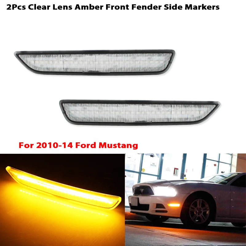 For Ford Mustang 2010-2014 Clear & Smoked Lens LED Side Marker Lamp Amber Front Red Rear Side Fender Lights
