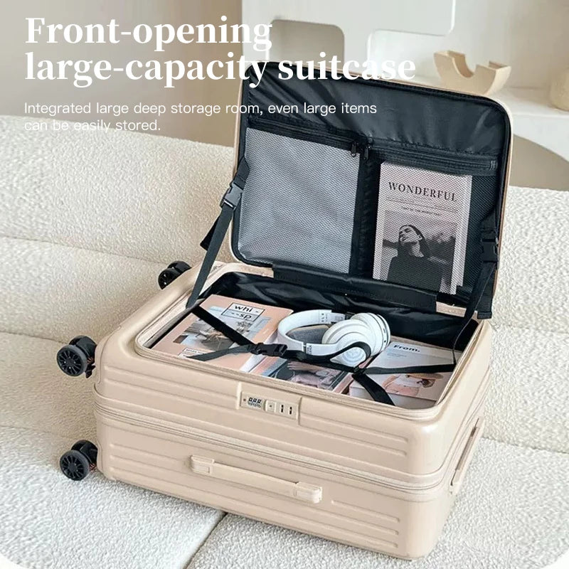 Expandable Hard-Side Trolley Luggage Set with Side Opening - Carry-On & Checked Suitcases, Anti-Shock & Password Lock