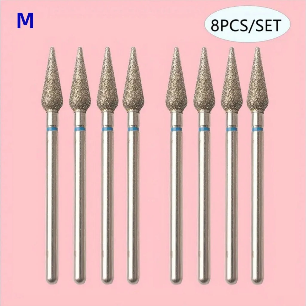 8pcs Professional Diamond Cuticle Clean Nail Drill Bits Set - Safety Rotary Stainless Steel for Russian Nail Manicure Accessory