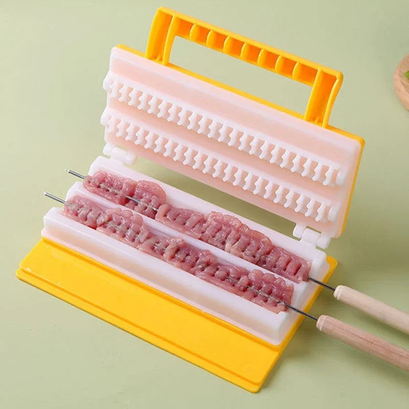 New Double Row BBQ Meat Skewer Machine Multifunctional Reusable Plastic BBQ Skewer Maker Kebab Tool Kitchen Accessories Camping