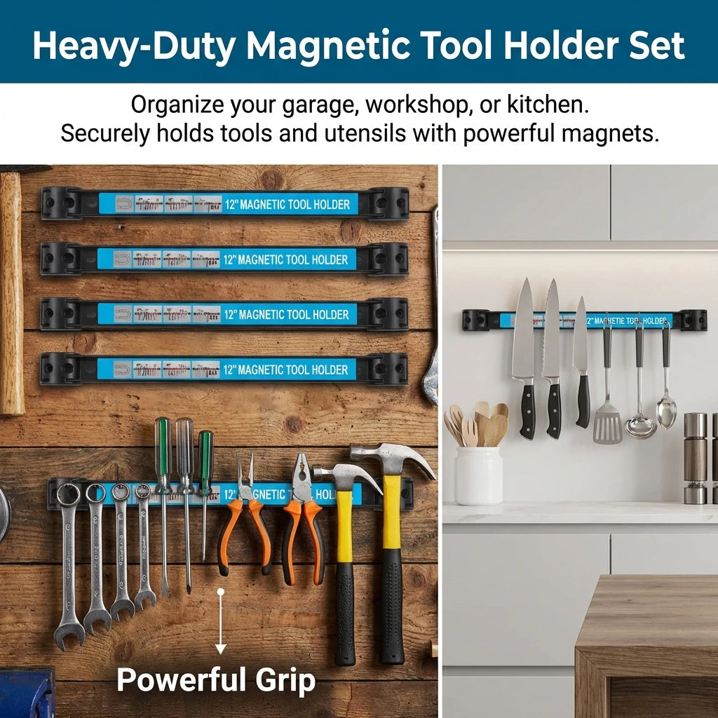 Magnetic Tool Holder 12/18 Inches Strong Magnetic Strip For Metal Tools Garage Workshop Storage Organizer With Mounting Hardware