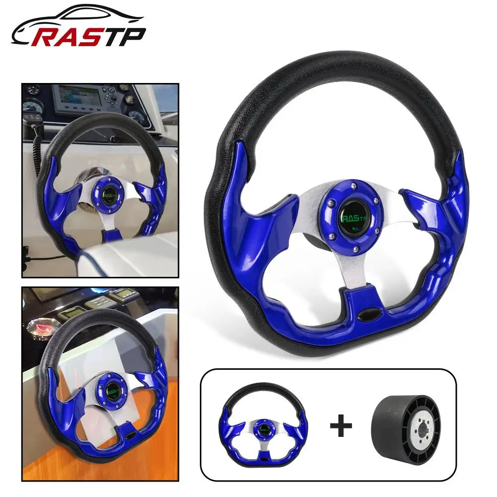 RASTP-12.7" Marine Boat Steering Wheel with Hub Adapter 3/4" Axle Keyway 3 Spokes for Most Marine Boats,Yachts STW031+QR045