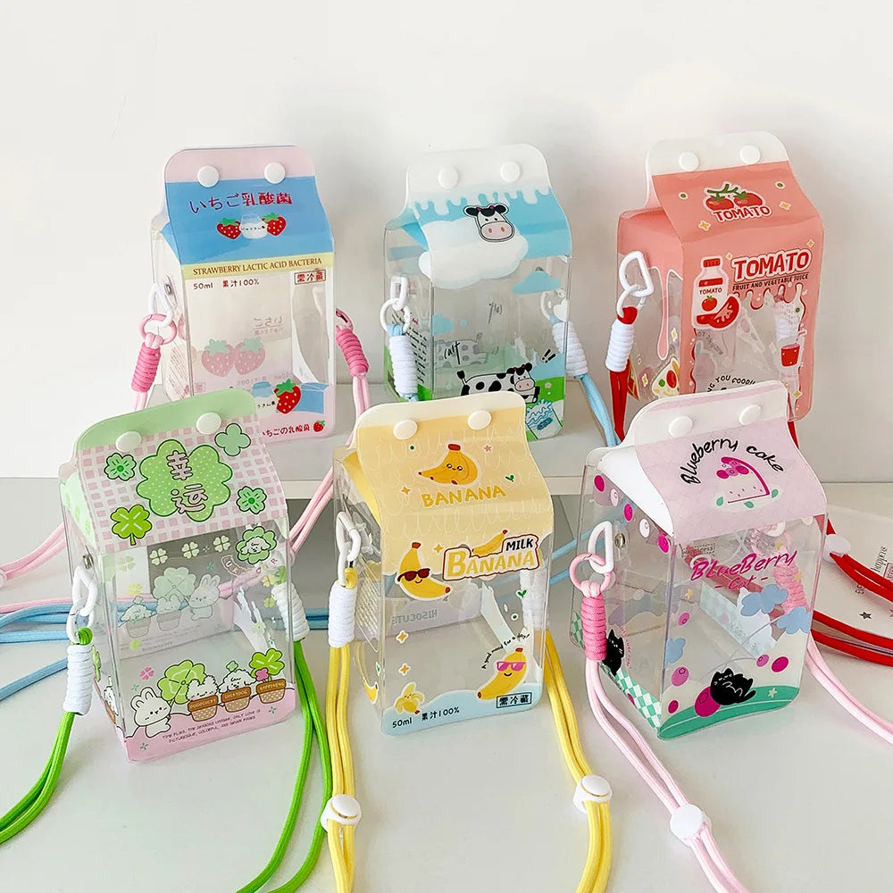 Fashion Cartoon 4-Leaf Clover Transparent Doll Crossbody Bag Cute Girls Decorative Display Figurine Single Shoulder Storage Bag