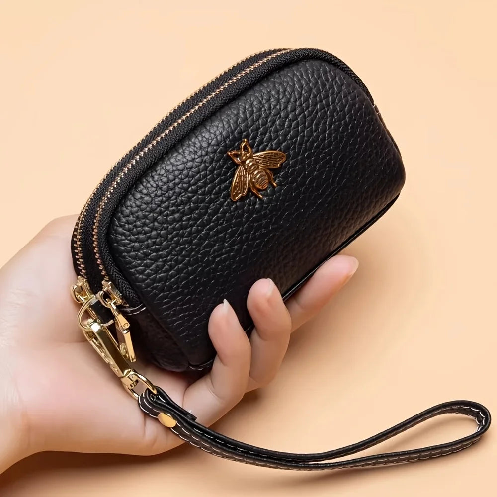 PU soft leather coin purse women 2026 new Korean style fashion minimalist double zipper wristlet women shell handbag