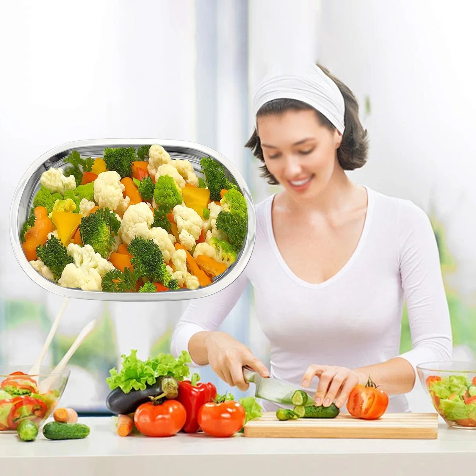 Premium 304 Stainless Steel Steaming Tray for Thermomix TM7, Multifunctional Pan for Sushi, BBQ, Baking and Food Storage