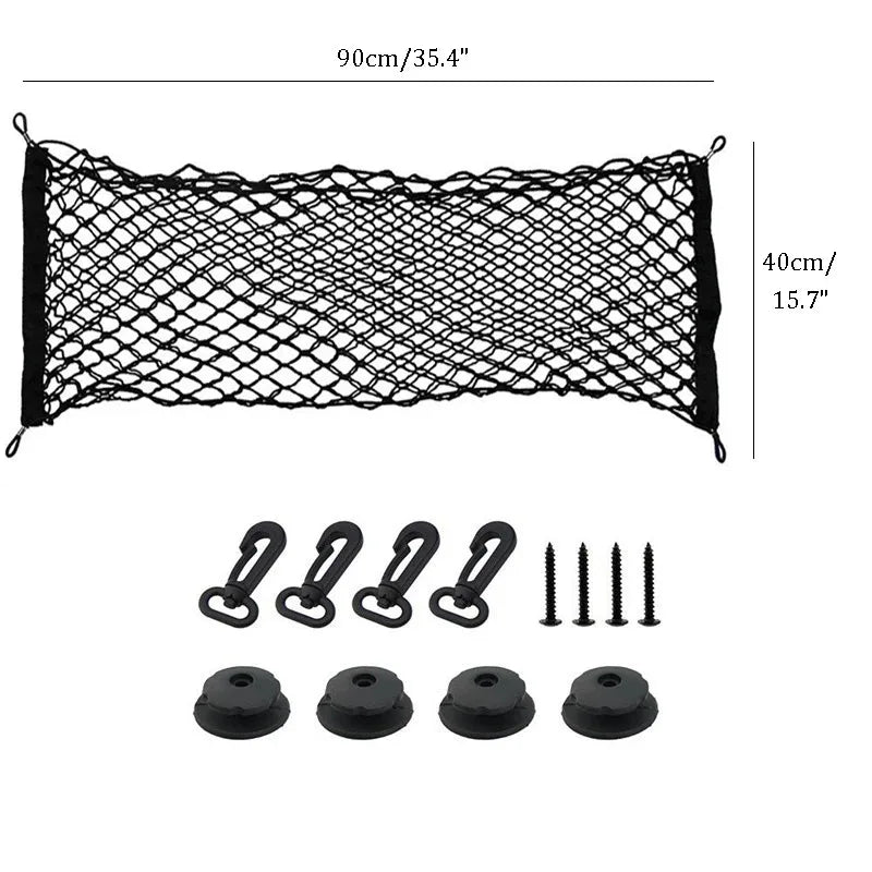 90x40 / 40x110 / 60x110 CM Car Trunk Rear Elastic Storage Cargo Luggage Nylon Mesh Net Holder With 4 Plastic Hooks Pockets