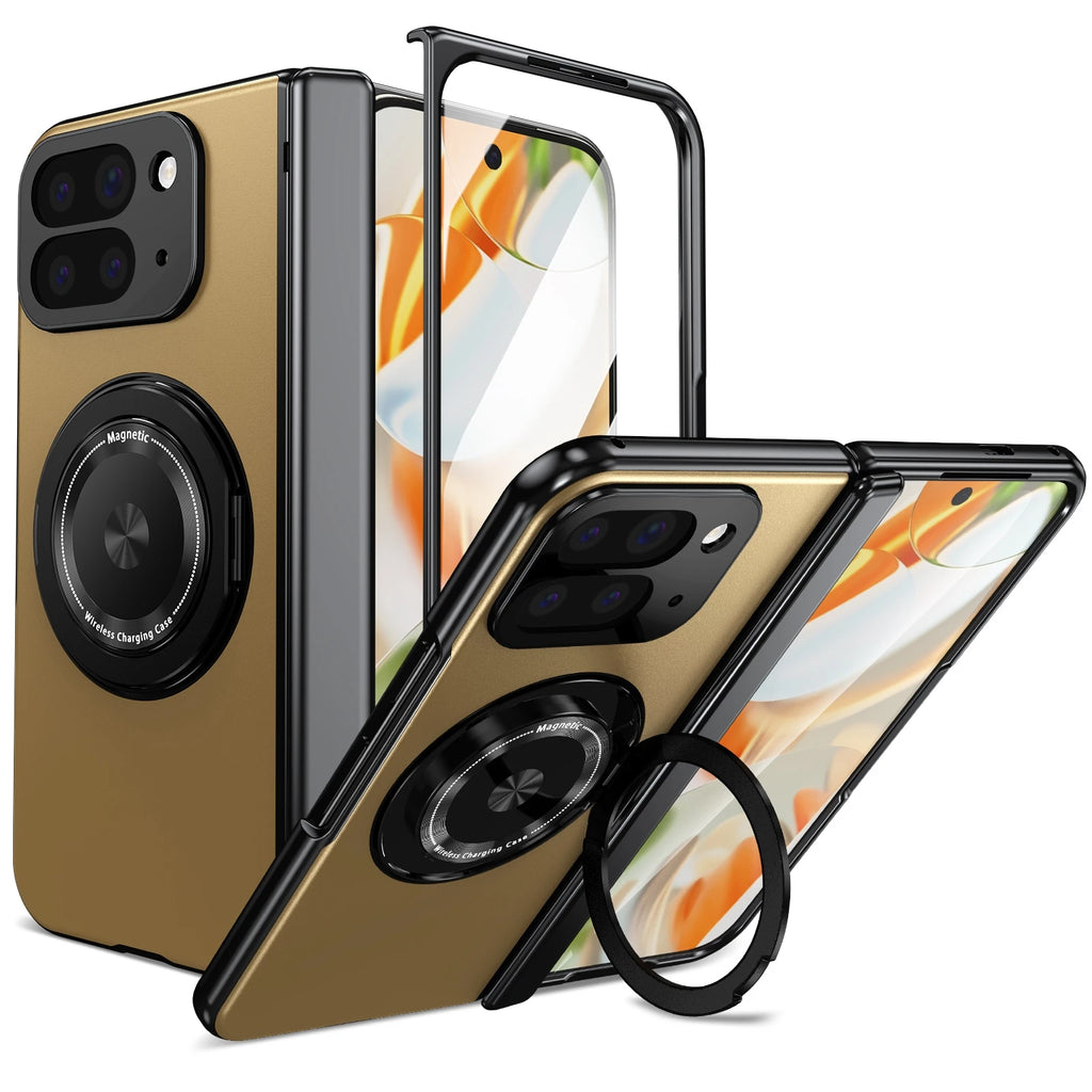 2700 Gass Strong Magnetic 360 Stand Ring Case for Google Pixel 10 Pro Fold Cover- Metal Hinge Protection with Screen Protector