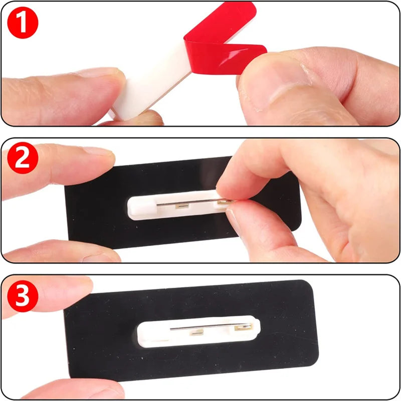 50pcs White Black Safety Brooch Pin Bar Badge with Adhesive Backing for DIY Handmade Label Id Card  Name Tag Craft Material