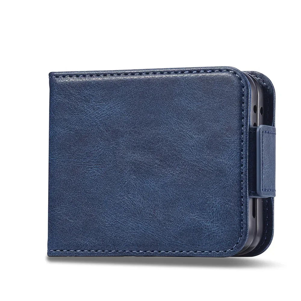 Luxury Leather Wallet Cover For Samsung Galaxy Z Flip 7 fe 6 5 4 3 Flip7 Flip6 5G Phone Case with Card Holder RFID Blocking