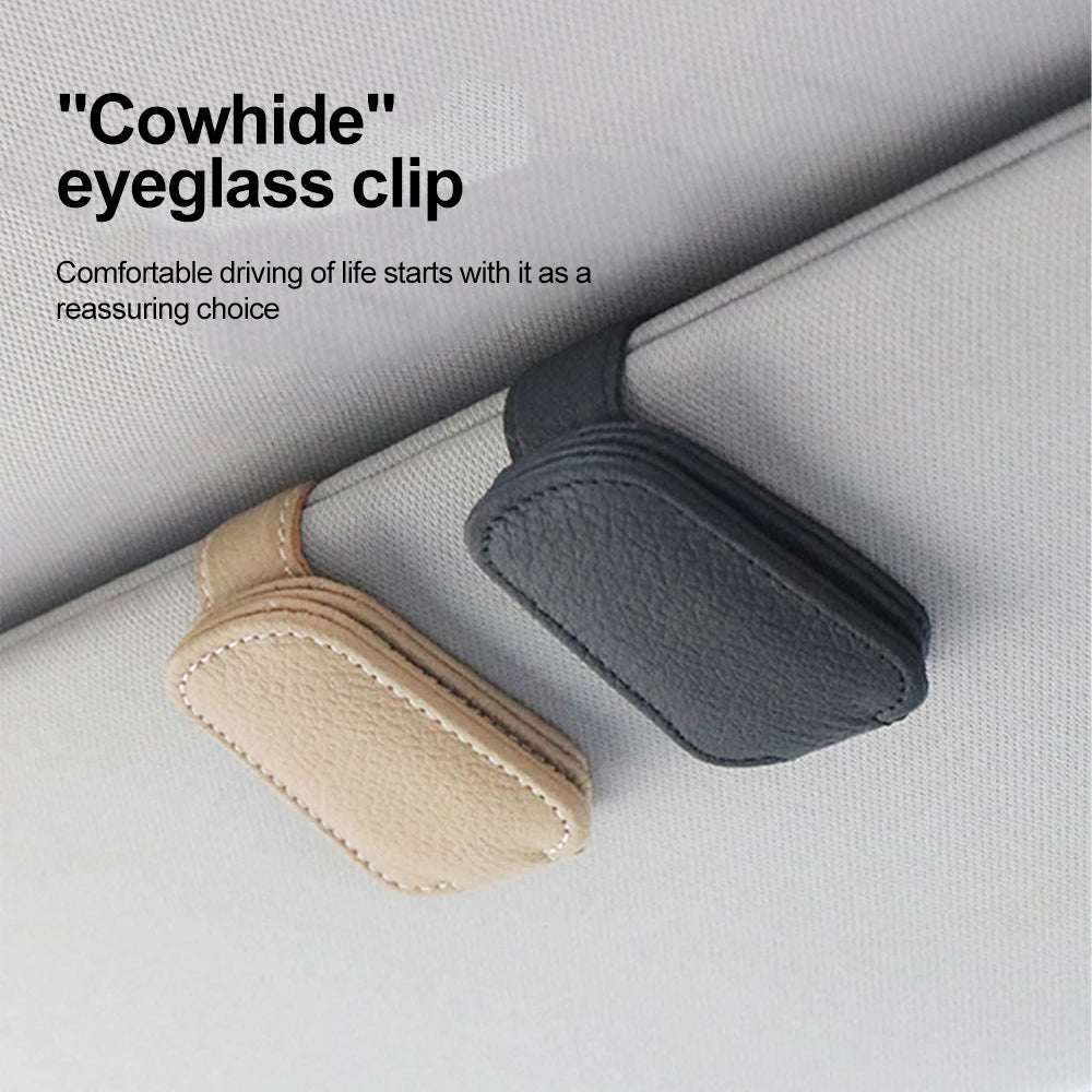 Magnetic Sunglasses Holder Car Sun Visor Leather Glasses Hanger Sunglasses Clip and Ticket Clip Car Sunshade Accessories