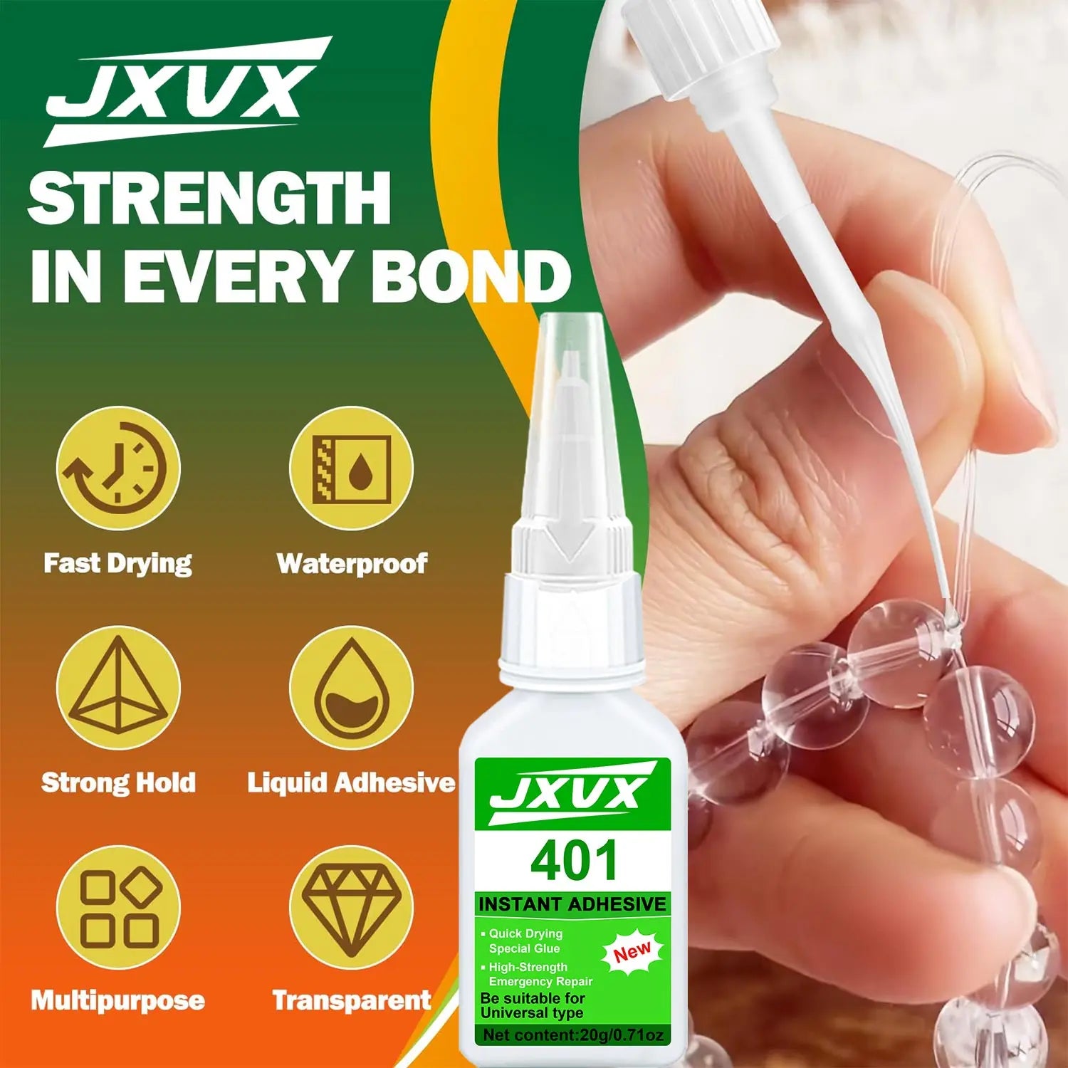 401/480 Super Strong Glue Cyanoacrylate Quick Dry Instant Strong Bond Adhesive For Bracelets, handmade, beaded necklaces Home Office Industrial Repair Materials 20g.