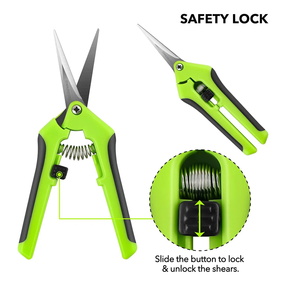 Garden Pruning Shears Set - Stainless Steel Trimming Scissors for Flowers, Branches, Herbs with Non-Slip Ergonomic Handles