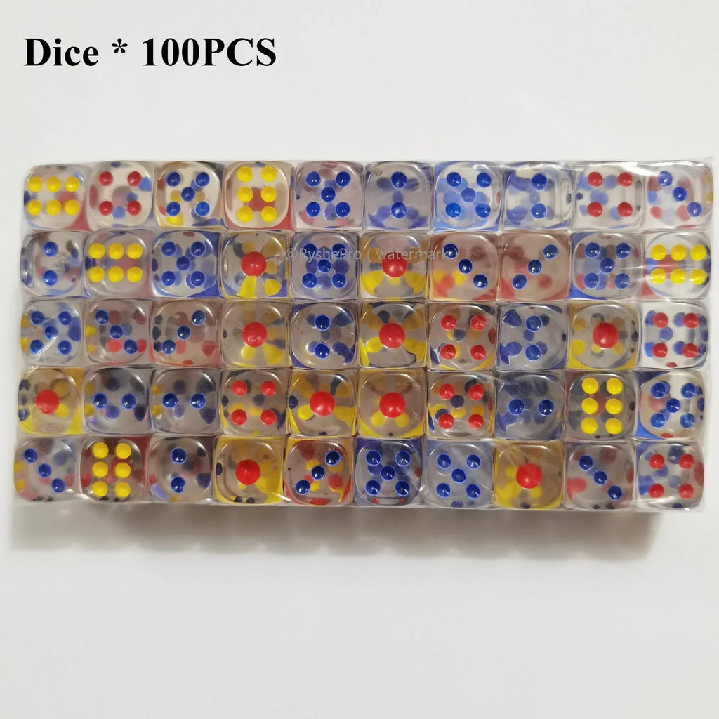 100 Pieces Colored Dices 14mm 6 Sided with Acrylic Material Standard Game Dice Set for Board Games Parties Classroom Math Dice