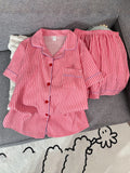 Women's Summer Pajamas, Thin Striped Pattern Short-Sleeved Shorts, Sweet and Cute, Can Be Worn Outside in Summer, Two-Piece Home Wear Set