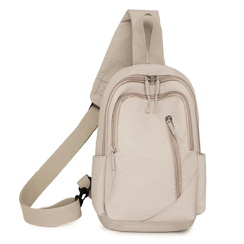 New Solid Color Casual Crossbody Bag Lightweight Waterproof Nylon Unisex Shoulder Sling Backpack Large Capacity Travel Bag