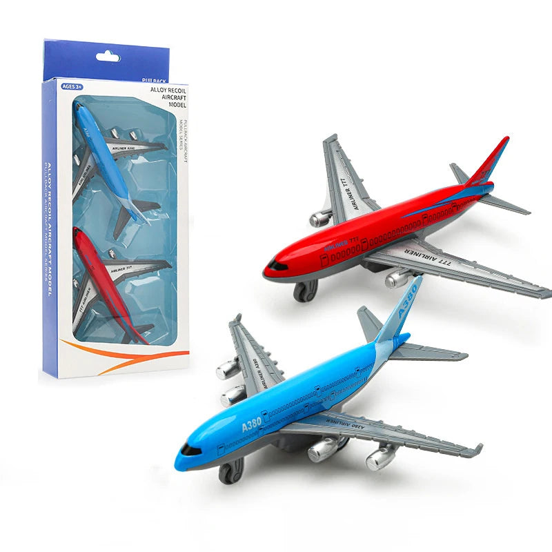 2Pcs Children Simulation Alloy Pull Back Airplane Toys Model Boys Gift Desktop Ornament Inertia Airplane Airliner Toys