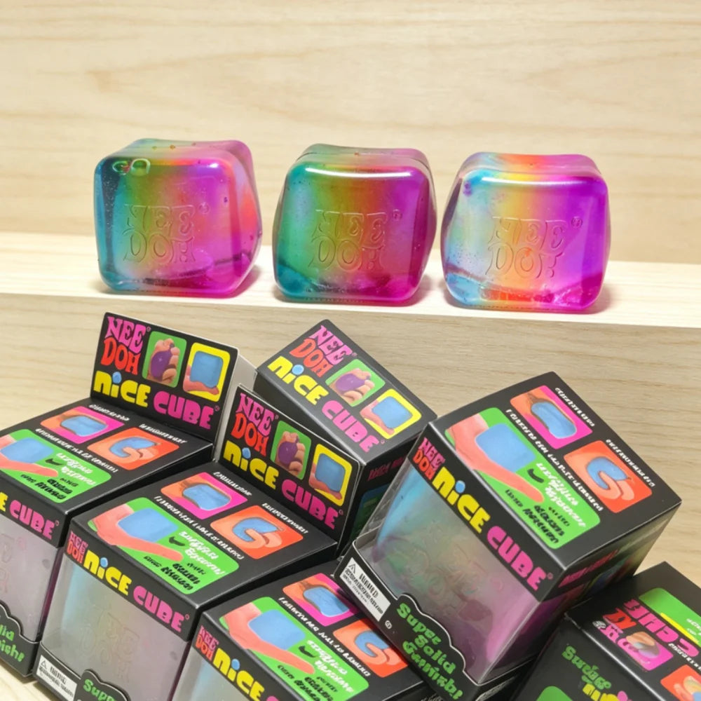 Schylling NeeDoh Rainbow Cube Squishy Fidget Toy CubeStress Relief and Fingertip Release Toy Sensory Stress Reliever Fidget Tool