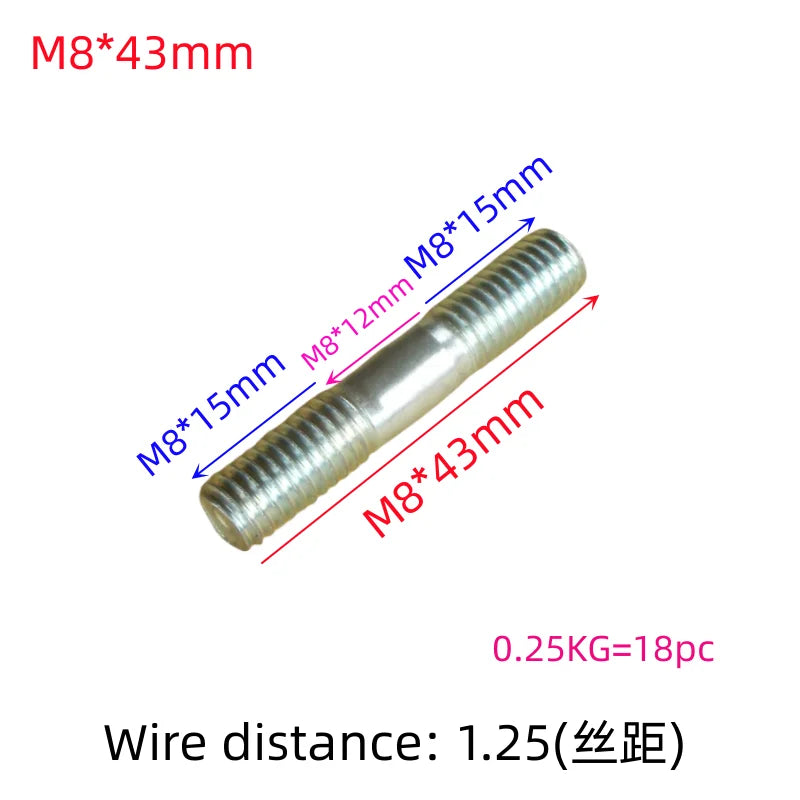 Motorcycle car exhaust pipe screw muffler interface cylinder block screw column bolt M6 to 8 to 10 M7 8mm double headed threaded