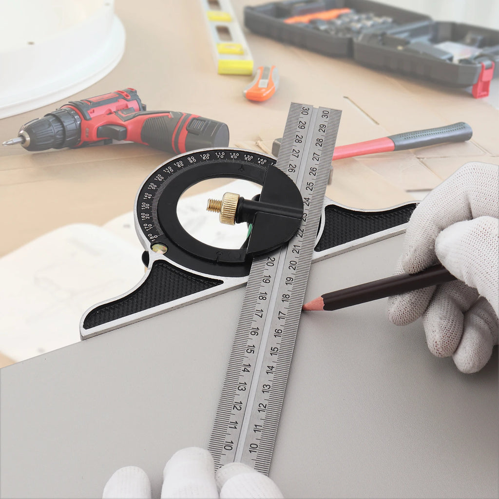 300mm Stainless Steel Combination Square Ruler for Woodworking Measuring Tools Protractor Adjustable 90 Degree Angle Ruler